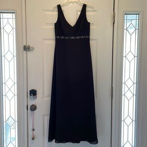 Black Michelangelo gown, v neck and back with beaded bodice, size  8.